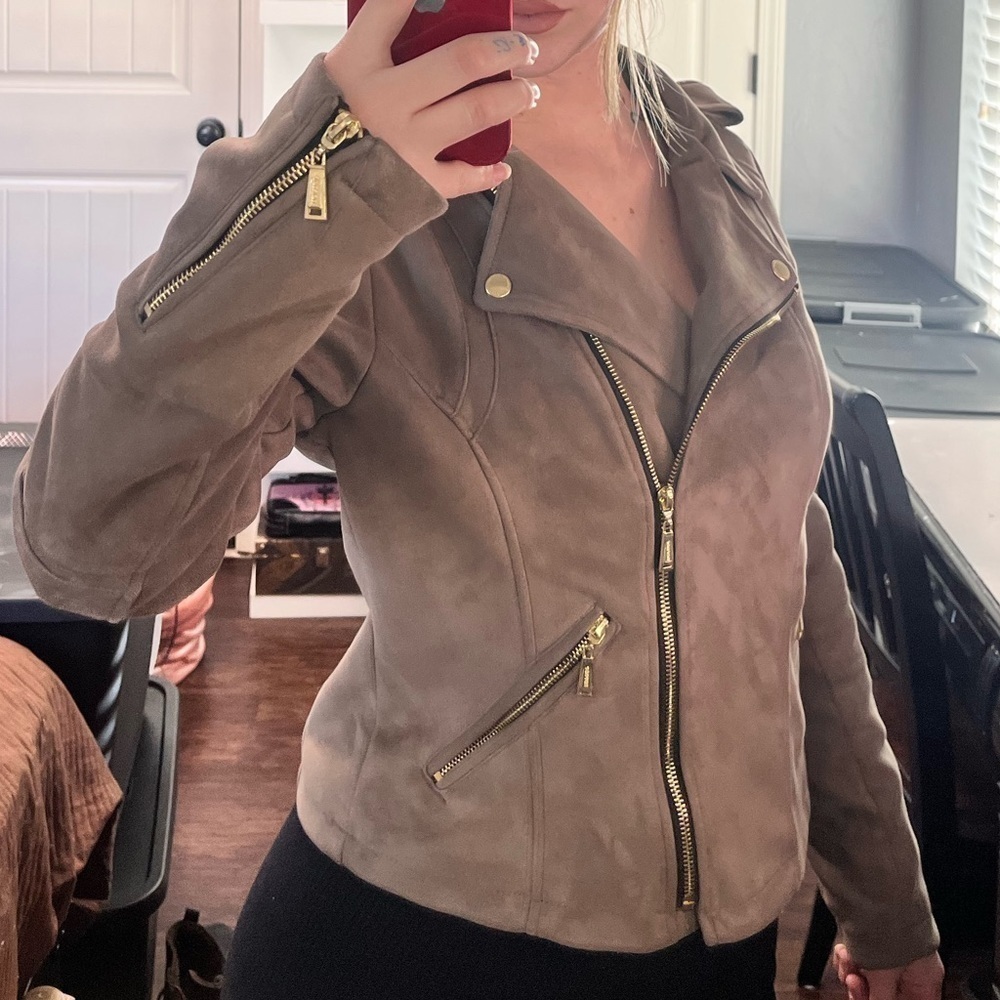 Jou Jou Faux Suede Zip Up Moto Jacket Size Large